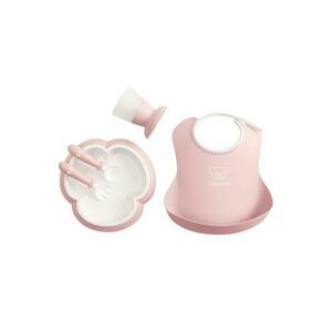 Set hranire: farfurie, lingurita, furculita, pahar si bavetica pentru bebe, Powder Pink, BabyBjorn imagine