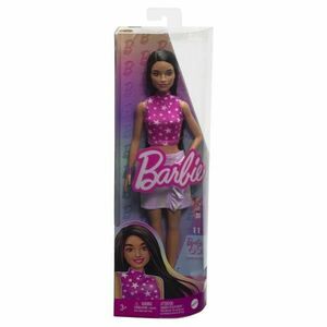 Papusa Barbie Fashionistas - Barbie bruneta cu top roz cu stelute imagine