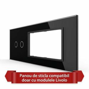 Panou intrerupator dublu cu touch si 2 prize Livolo din sticla imagine