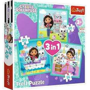 Puzzle Trefl 3 in 1 Gabbys Dollhouse, Activitatile Lui Gabby imagine