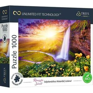 Puzzle Trefl Prime UFT Romantic sunset, Cascada Seljalandsfoss, Islanda, 1000 piese imagine