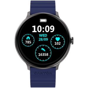 Smartwatch CANYON Jacky SW-69, Ecran LTPS 1.3inch, Bluetooth, 380+ Fete de ceas, 25 moduri de sport, Autonomie 9 zile, IP68 (Albastru/Galben) imagine