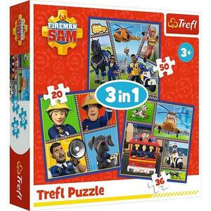 Puzzle Trefl 3 in 1 Pompierul Sam, O zi din viata pompierilor, 20/36/50 piese imagine