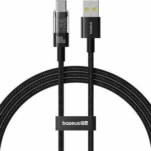 Cablu alimentare si date Baseus Gem, Fast Charging Data Cable pentru smartphone, USB la USB Type-C, 100 W, 2m (Negru) imagine