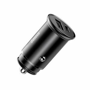 Incarcator auto Baseus Circular metal, 1 x USB Output 5V/3.1A si 1 x USB Type-C, 30W total ambele porturi, pt. bricheta auto (Negru) imagine