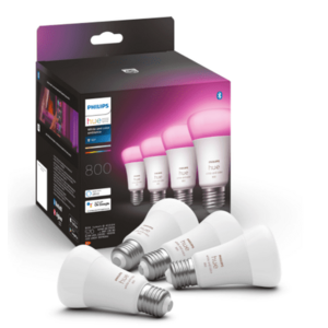 Pachet 4 becuri LED RGB inteligente Philips Hue, Bluetooth, Zigbee, A60, E27, 6.5W (60W), 806 lm, lumina alba si colorata imagine