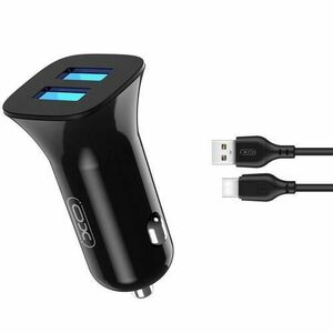 Incarcator Auto Cu Cablu USB-C XO Design TZ10, 12W, 2.4A, 2 x USB-A, Negru imagine