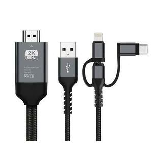 Cablu streaming video 2K iSEN Negru, Compatibil Android iOS, HDMI, Lightning, Type-C, Micro Usb 2m si USB, 1m imagine