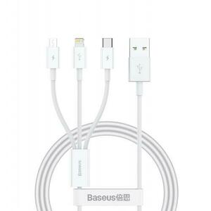 Cablu de date si incarcare Baseus Superior Series, USB-A - Lightning / microUSB / USB-C, 20W, 0.5m (Alb) imagine