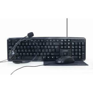 Kit office Gembird KBS-UO4-01 4-in-1, Layout US, Mouse 1000 DPI, Casti cu microfon, Mouse Pad (Negru) imagine