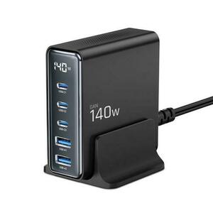 Incarcator Retea Tech-Protect DC140W, 140W, 3A, 2 x USB-A, 3 x USB-C, Negru imagine