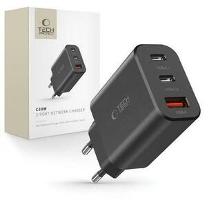 Incarcator Retea Tech-Protect NC30W, 30W, 3A, 1 x USB-A, 2 x USB-C, Negru imagine