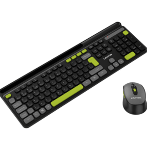 Kit Canyon CNS-HSETW5BK, Tastatura, Wireless, USB + Mouse Optic, USB Wireless (Negru/Verde) imagine