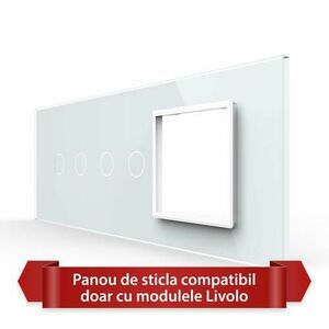 Panou Intrerupator Dublu + Dublu cu Priza LIVOLO din Sticla, Standard Italian - 6/7M (Alb) imagine