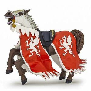 Figurina Papo - Personaje medievale, Calul Regelui cu blazon dragon rosu imagine