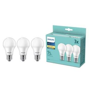 Set 3x bec LED Philips, A60, E27, 10W (75W), ambianta alba, temperatura lumina calda 2700K, 1055 lumeni, durata de viata 15.000 de ore, clasa energetica A+ imagine