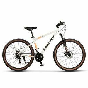 ﻿﻿Bicicleta MTB Velors Venus V27302G 27.5inch, Schimbator spate Shimano Tourney TZ, Roti 27.5 Inch, Manete Schimbator Secventiale, 21 Viteze, Frane Disc fata/spate, Alb/Portocaliu imagine