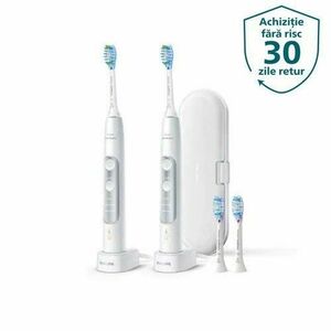 Pachet 2 periute de dinti electrice Philips Sonicare 7300 ExpertClean, Sound Technology, Bluetooth, BrushSync, Smart Sensors Built-in, 3 programe, 4 capete, trusa calatorie, Alb imagine