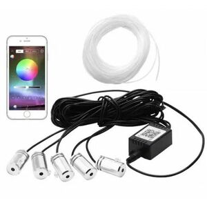 Kit Lumini ambientale auto 5 LED x 6 m neon RGB, aplicatie prin Bluetooth imagine