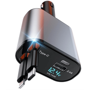 Incarcator auto Super Fast Charge Q9 5 in 1 de 120W 2 Cabluri Type C si Lightning 3 Porturi Iesire USB si USB C imagine