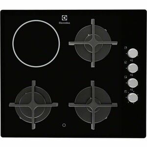 Plita incorporabila mixta Electrolux EGE6182NOK, 3 arzatoare gaz, 1 arzator vitroceramic, aprindere electrica, sticla neagra imagine