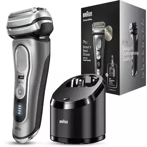 Aparat de ras electric Braun Series 9 Pro 9465cc Wet&Dry, 40.000 de actiuni de taiere, 5 elemente de taiere, Prolift Trimmer, SensoFlex, AutoSense, Statie de incarcare si curatare, Argintiu imagine