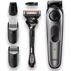 Aparat de tuns barba Braun Beard Trimmer BT5365, Wet&Dry, buton rotativ de precizie, 39 de setări pentru lungime, 2 piepteni, 1 mini cap de ras cu lama, Aparat de ras Gillette, Negru/Argintiu imagine