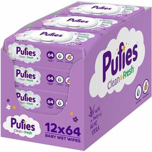 Servetele umede Pufies Clean&Fresh cu Aloe Vera, 12 pachete x 64 buc, 768 buc imagine