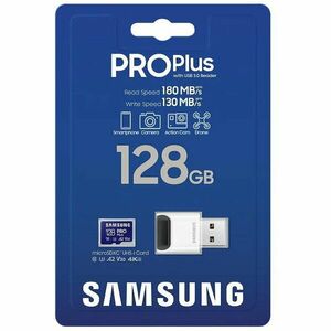 Card de memorie Samsung microSD, PRO Plus, 128GB, cu cititor de carduri imagine