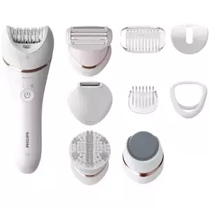 Epilator umed și uscat Philips BRE740/10, 9 accesorii, 32 pensete, utilizare fara fir, 2 setari viteza, opti-light, discuri ceramice, Argintiu imagine