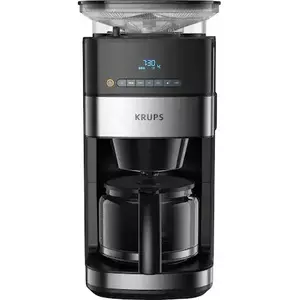 Cafetiera Krups Grind&Brew KM832810, vas din sticla, 1.25L, rasnita de cafea metalica, 3 setari, display digital, cronometru, Negru/Metalic imagine