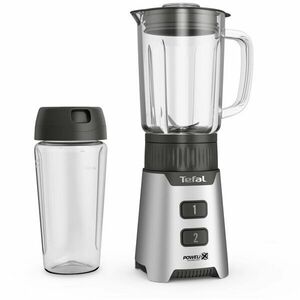 Blender Tefal Minimix BL16GE30, 400W, 2 trepte de viteza, recipient din sticla termorezistent 0.7 L, recipient portabil 0.6 L, lame detasabile Powelix, argintiu imagine