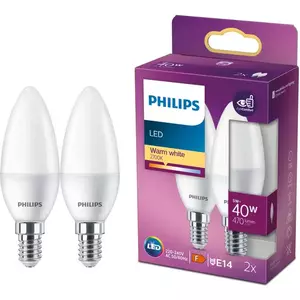 Pachet 2 becuri LED B35, EyeComfort, E14, 5W (40W), 407 lm, lumina alba calda (2700K) imagine