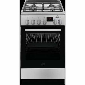 Aragaz AEG CKB56490BW, Mixt, 4 arzatoare , Siguranta plita, Aprindere integrata, Gratare fonta, Cuptor electric, SteamBake, AirFry, Timer, Grill electric, Clasa A, 50 cm, Alb imagine