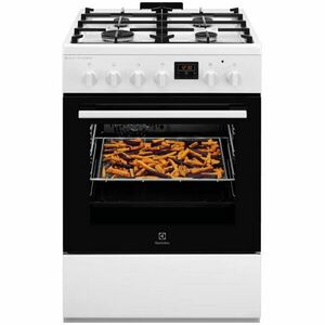 Aragaz Electrolux LKK660220W, Mixt, 4 arzatoare , Siguranta plita, Aprindere integrata, Cuptor electric, Plus Steam, AirFry, Timer, Grill electric, Clasa A, 60 cm, Alb imagine