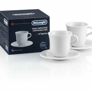 Set 2 x Cana espressor + 2 Farfurii, DeLonghi, Portelan, 270 ml, Alb imagine