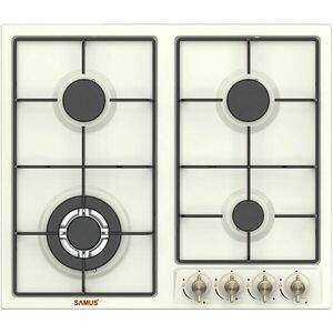 Plita incorporabila Samus PSG-64VS3, 4 Arzatoare gaz, Latime 58 cm, Gratare metalice, Aprindere electrica, Bej imagine