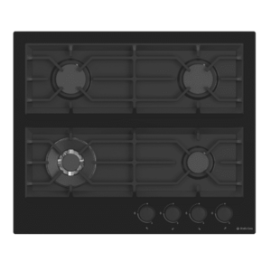 Plita gaz incorporabila Studio Casa Rialto Black, 60 cm, 4 arzatoare gaz, Wok, Aprindere electrica, Gratare fonta, Valve de siguranta, Sticla neagra imagine