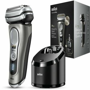 Aparat de ras electric Braun Series 9 Pro 9465cc Wet&Dry, 40.000 de actiuni de taiere, 5 elemente de taiere, Prolift Trimmer, SensoFlex, AutoSense, Statie de incarcare si curatare, Argintiu imagine