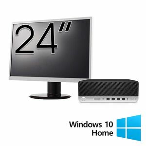 Pachet Calculator Refurbished HP ProDesk 600 G4 SFF, Intel Core i3-8100 3.60GHz, 8GB DDR4, 256GB SSD + Monitor 24 Inch + Windows 10 Home imagine