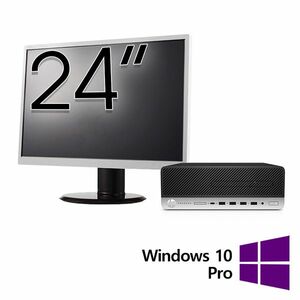 Pachet Calculator Refurbished HP ProDesk 600 G4 SFF, Intel Core i3-8100 3.60GHz, 8GB DDR4, 256GB SSD + Monitor 24 Inch + Windows 10 Pro imagine