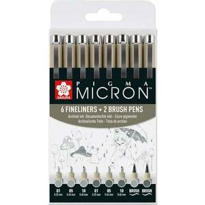 Sakura Pigma Micron Fineliner Pixuri tehnice Gri 8 buc imagine