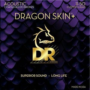 DR Strings Dragon Skin+ Coated 80/20 Custom Light 11-50 Corzi chitare acustice imagine