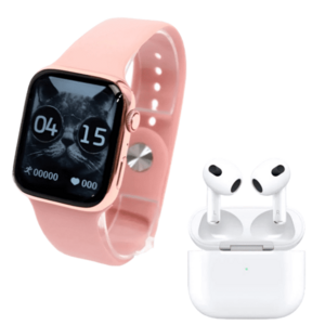 Set Ceas Smartwatch Inteligent si casti wireless Roz imagine