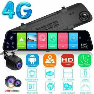 Resigilat Camera Auto Dubla Tip Oglinda T41S , Android 8.1, 4G si WiFi, 12" IPS Touch Full HD, Hotspot, ADAS, GPS, Car Assist imagine