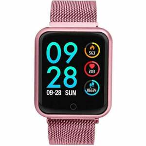 Resigilat Ceas Smartwatch Techstar® P68, 1.3 inch IPS, Monitorizare Puls, Tensiune, Sedentarism, Bluetooth 4.0, IP65, Curea Otel Inoxidabil, Roz imagine