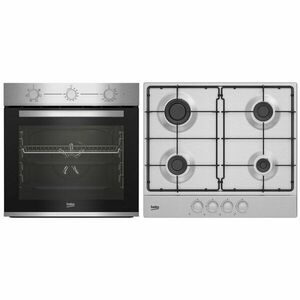 Set Cuptor incorporabil Beko BBSE12130XD, Electric, 72 l, Clasa A, Ventilator, SteamShine Cleaning, Timer, Inox + Plita incorporabila Beko HIAG64223SX, Gaz, 4 arzatoare, High-Efficiency Gas Burner, 60 cm, Inox imagine