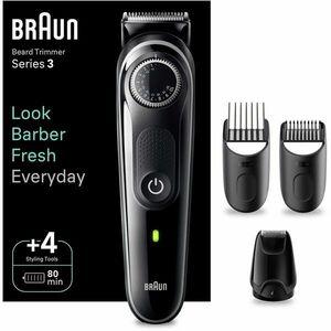 Aparat de tuns barba Braun Beard Trimmer BT3440, Wet&Dry, buton rotativ de precizie, 40 de setari pentru lungime, 1 mini-aparat de ras, 2 piepteni de precizie, autonomie 80 minute, Negru/Gri imagine