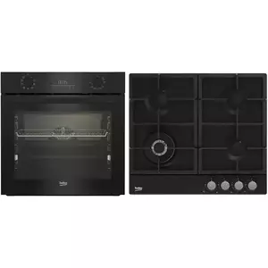 Set Cuptor incorporabil Beko BBSM17330BCS, Electric, 71 l, Clasa A, Autocuratare catalitica, SoftClose door, Timer, Negru + Plita incorporabila Beko , Gaz, 4 arzatoare, gaz, Wok, Gratar din fonta, 60 cm, Negru imagine