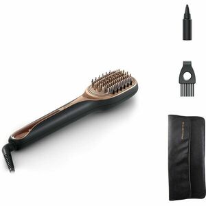 Perie reparatoare cu abur Rowenta Hair Therapist CF9940F0, 165 W, timp incalzire 60 secunde, tehnologie Thermal Care, peri naturali, invelis Keratin, oprire automata, afisaj LED, geanta pentru transport, negru/maro imagine